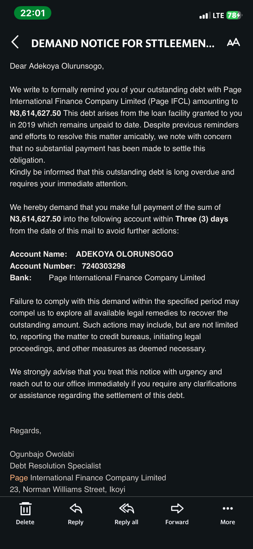 IMG_2547 That is one out of many email I got from page financial company this really raise my blood pressure up n get me worried each time I see there mail