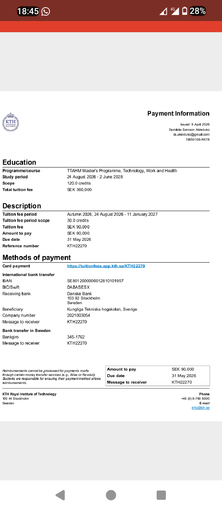To describe the payment details directly to the schoolm